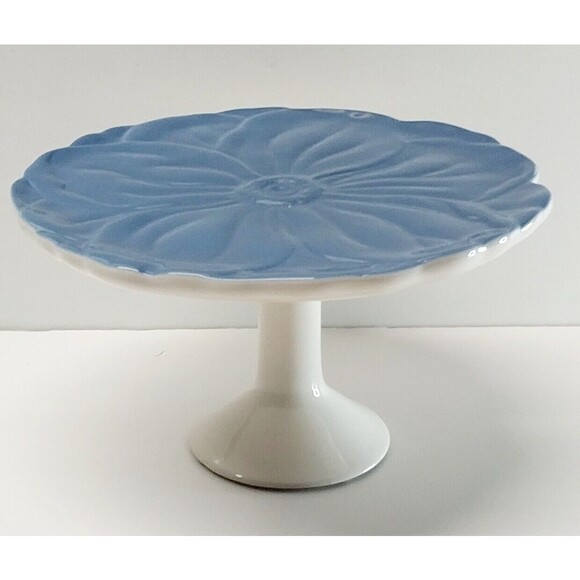 VTG Blue White Flower Pedestal Dish NOT DWS/MWS 7" Boho Spring Summer Serveware - Picture 3 of 13